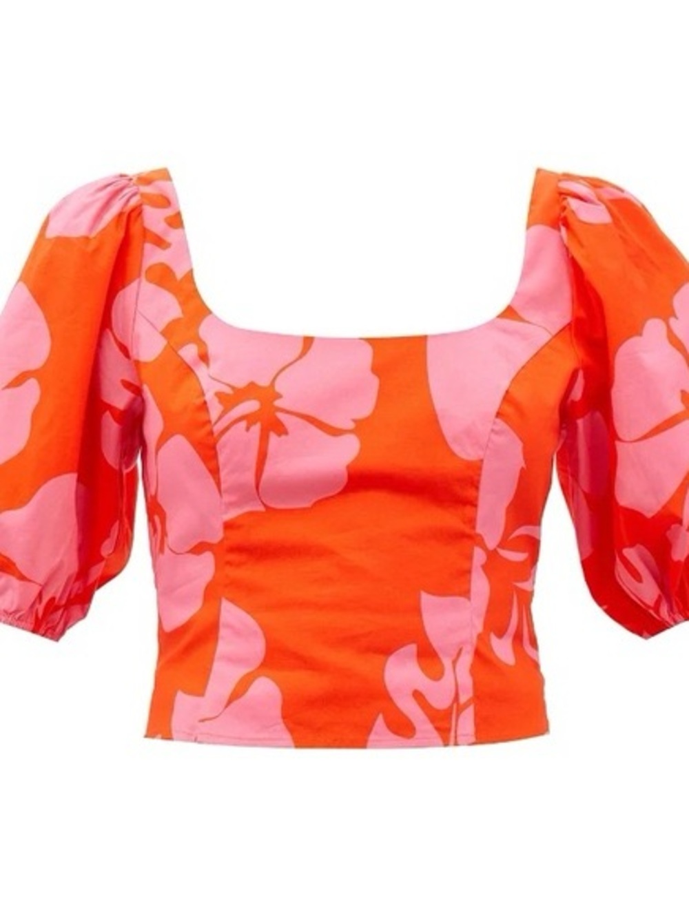 STAUD Papaya Hibiscus Puff Sleeve Top - NEW